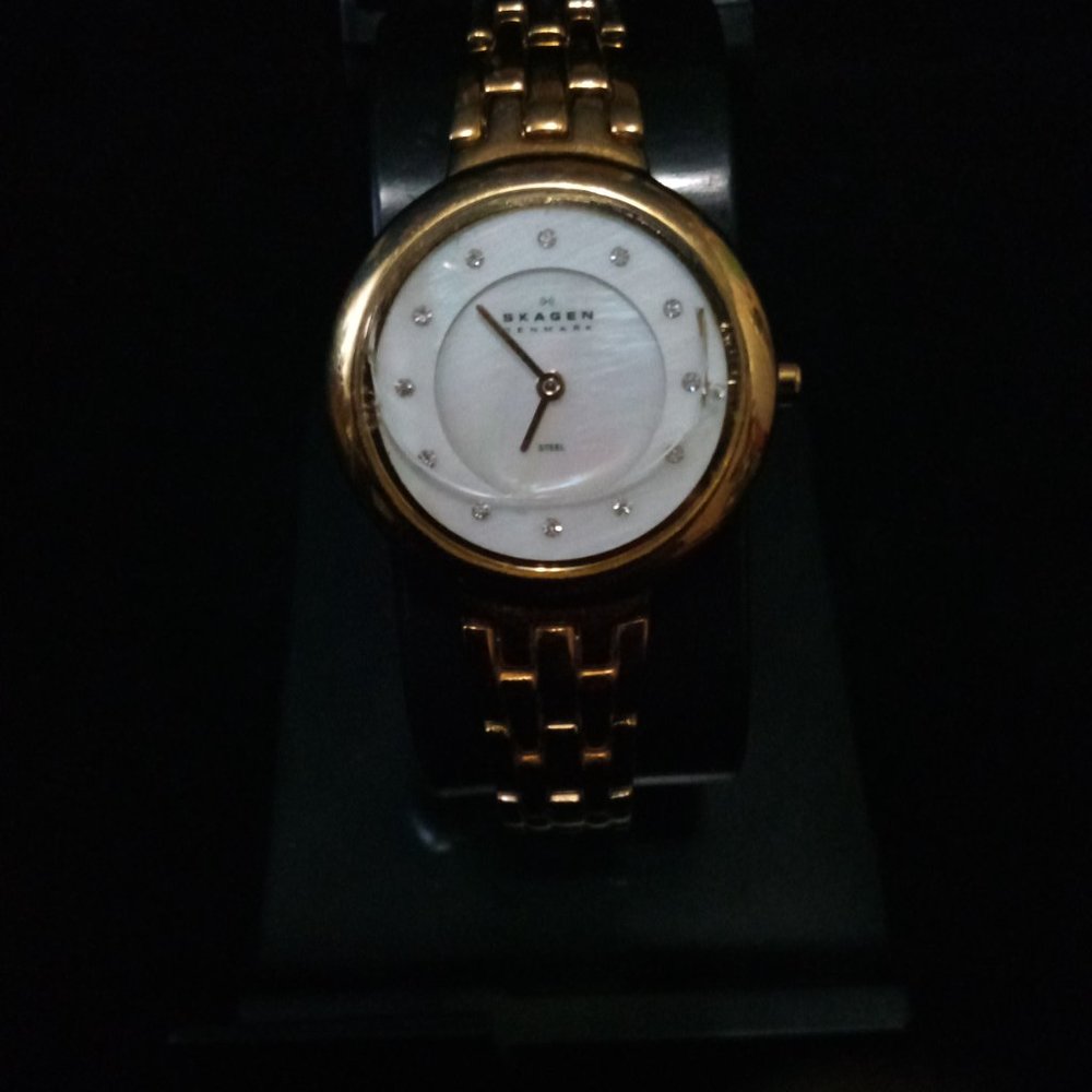 Non-Working Pre-Loved Skagen 3545GXG Watch Gold Tone Broken Crystal